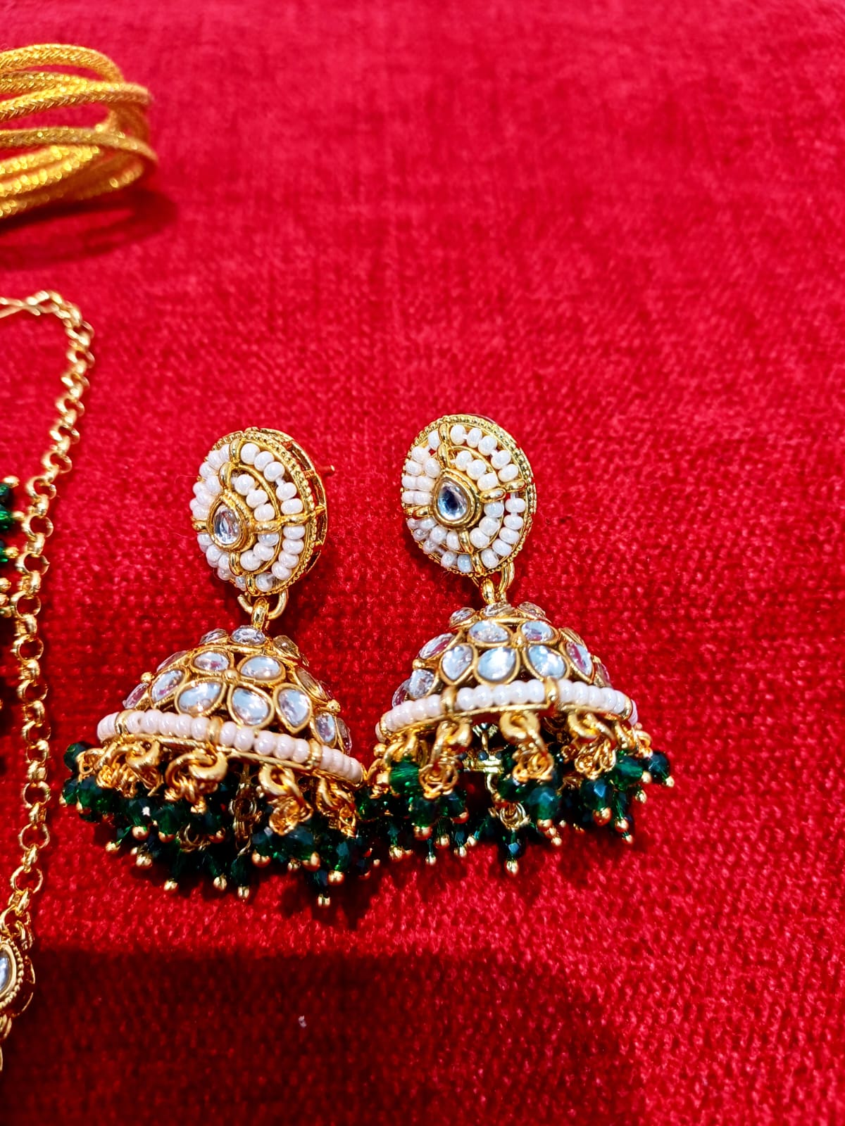 Royal Emerald Pearl Kundan Choker Set with Jhumka Earrings