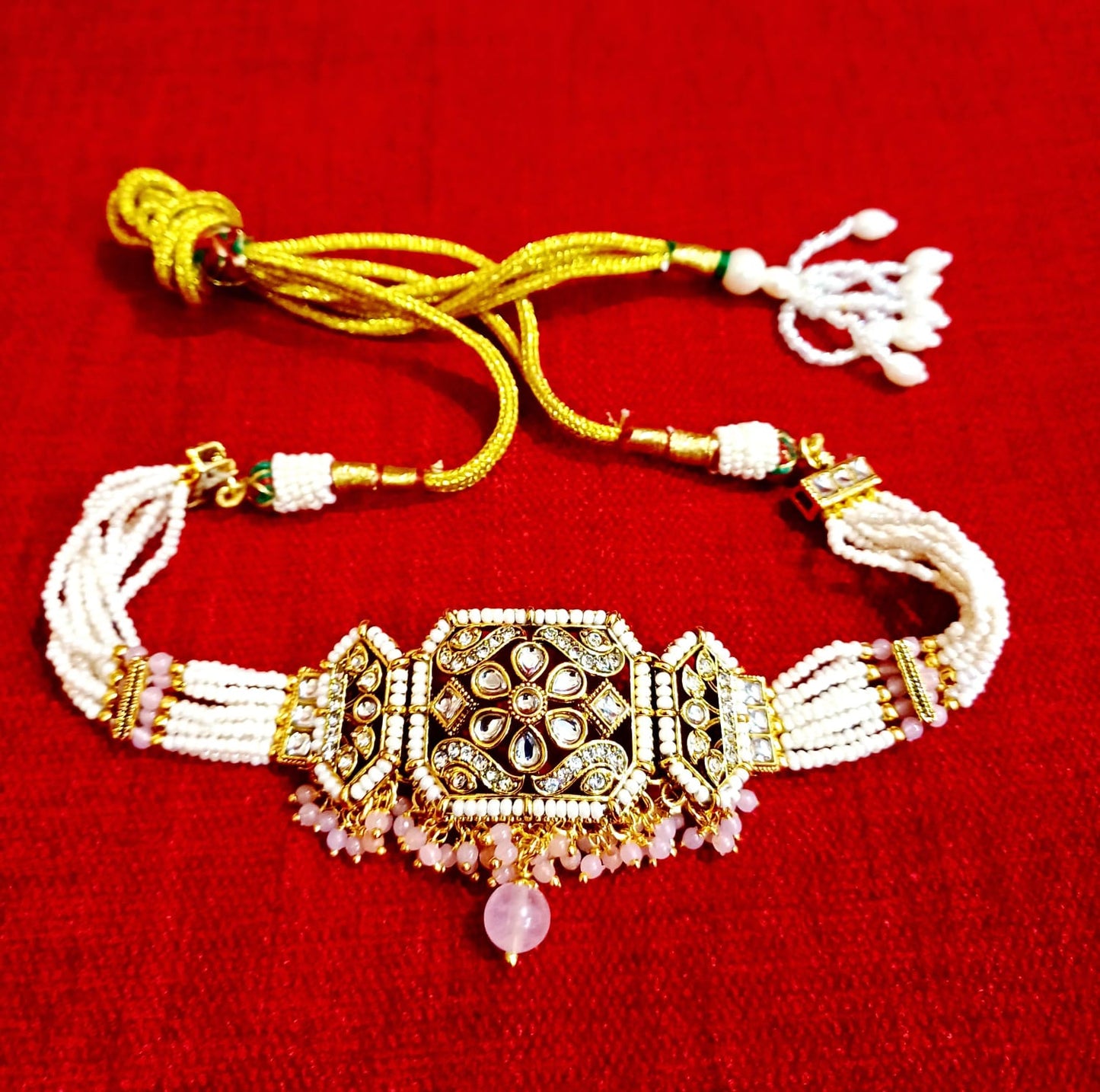 Royal Blush Pearl Kundan Choker Set with Jhumka Earrings