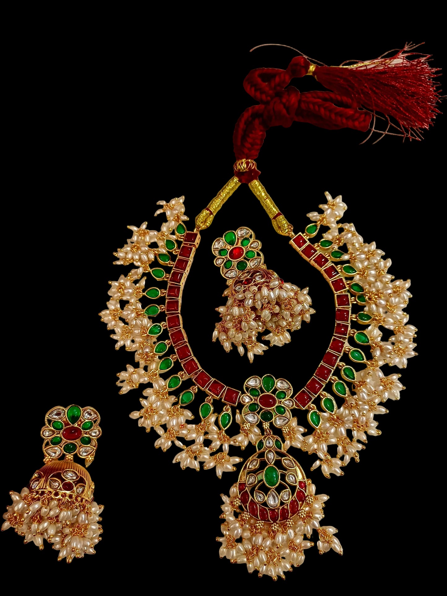 Luxury Red- Green stone kundan Choker set