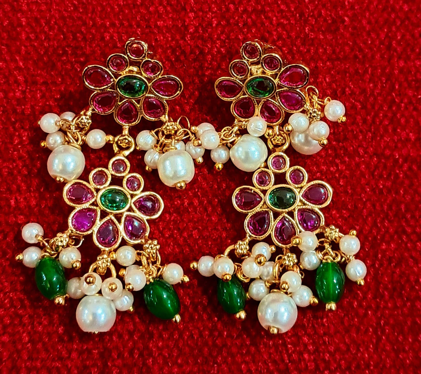 Royal Ruby & Emerald Bridal Necklace Set with Pearl Drops | Traditional Statement Jewellery