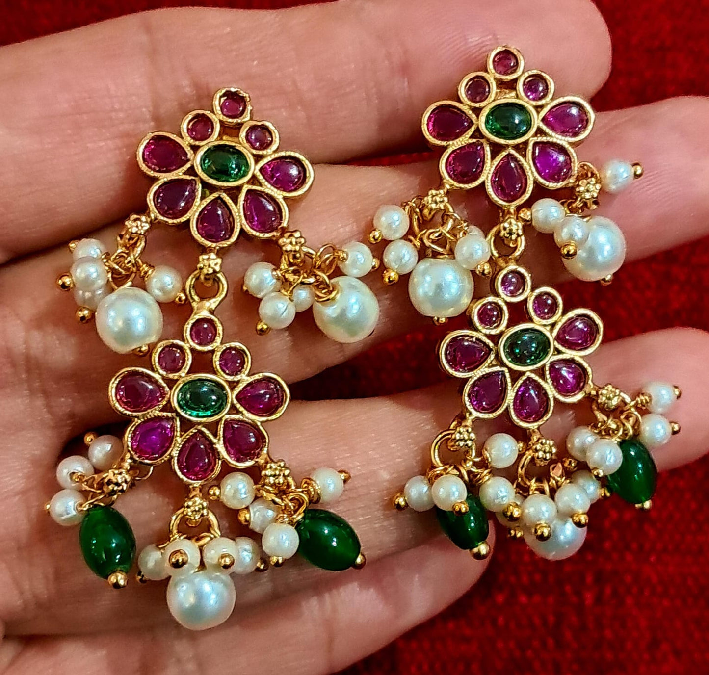 Royal Ruby & Emerald Bridal Necklace Set with Pearl Drops | Traditional Statement Jewellery