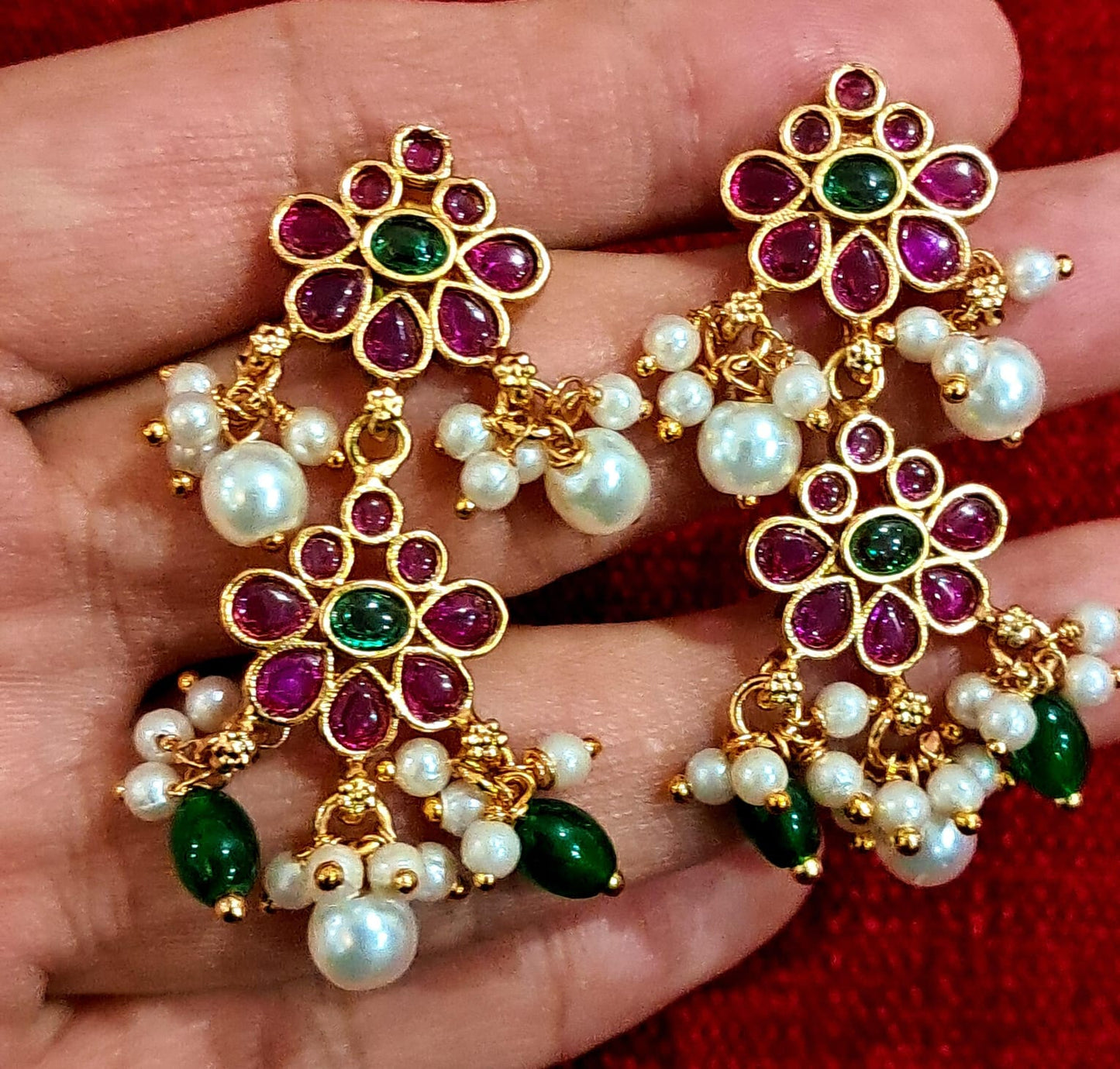 Royal Ruby & Emerald Bridal Necklace Set with Pearl Drops | Traditional Statement Jewellery
