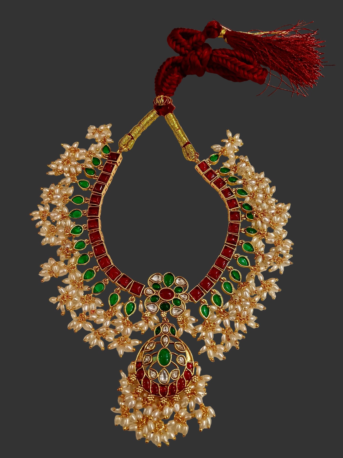 Luxury Red- Green stone kundan Choker set
