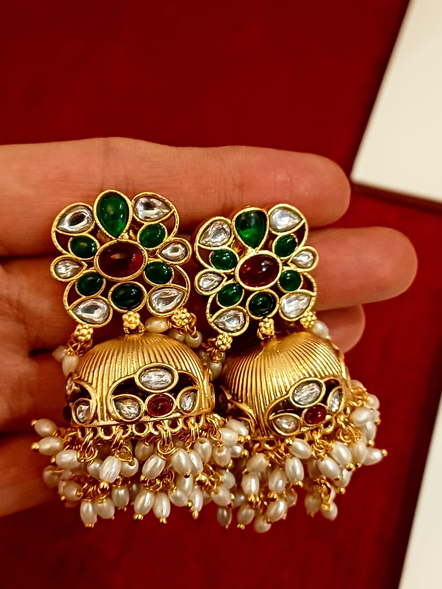 Luxury Red- Green stone kundan Choker set