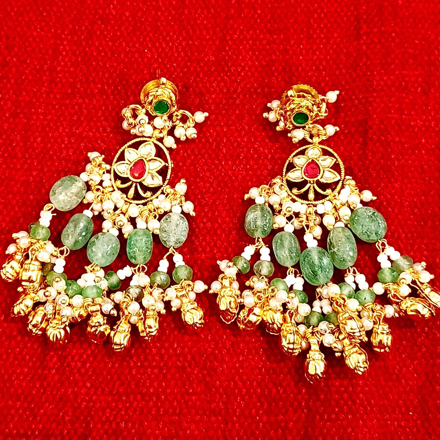 Royal Emerald Beaded Pendant Mala Set with Traditional Earrings