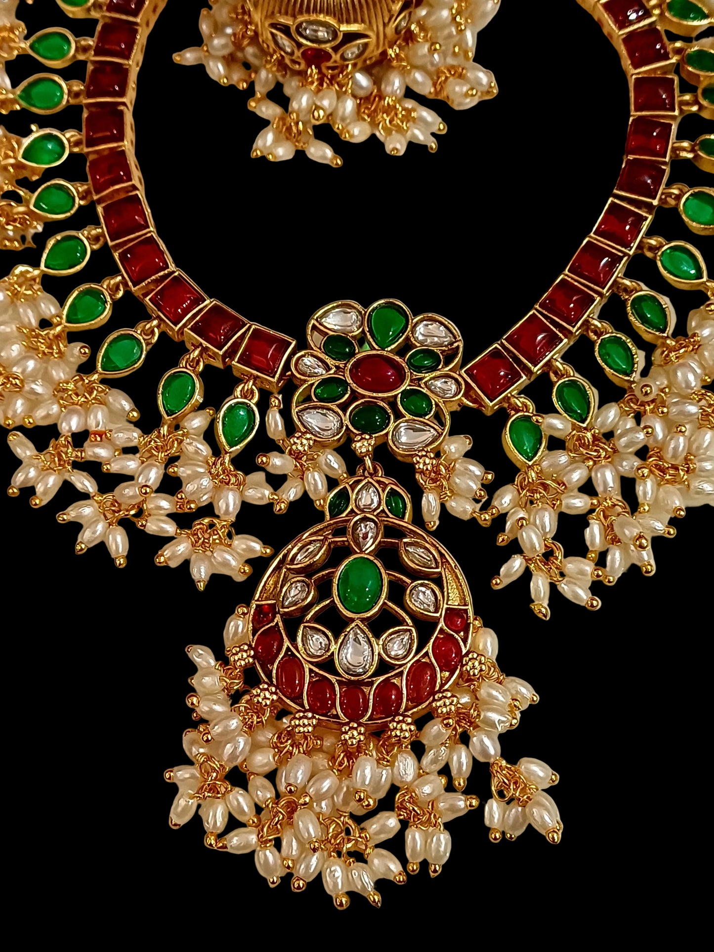 Luxury Red- Green stone kundan Choker set